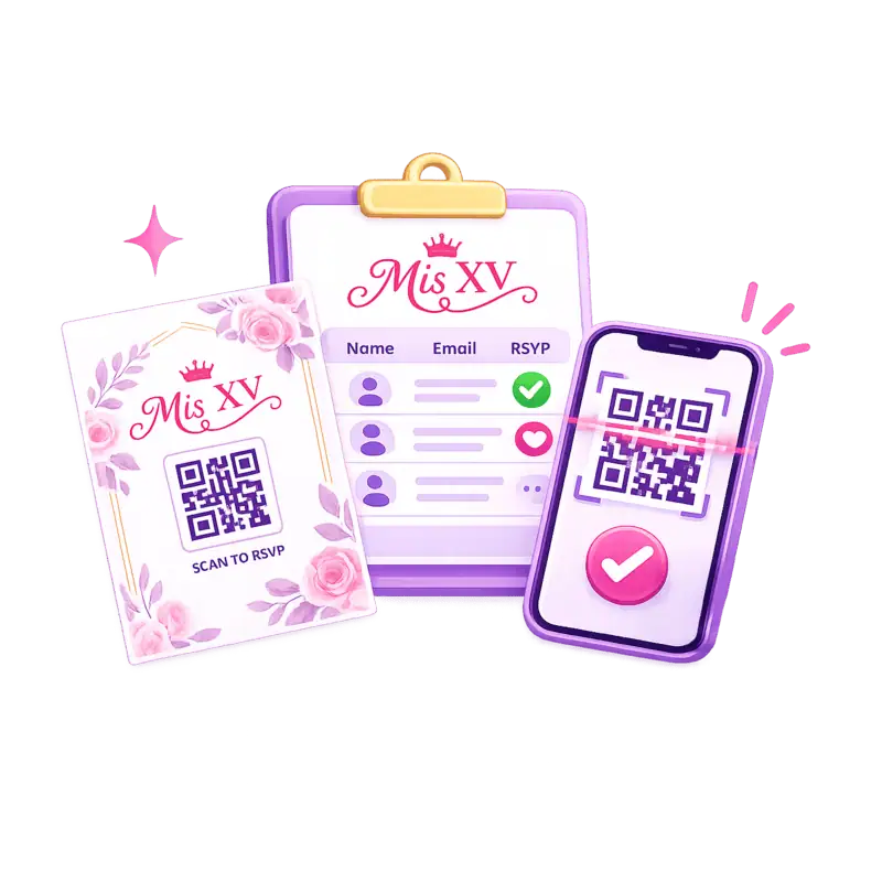 QR code guest check-in for a quinceañera using the Miss Quince guest list