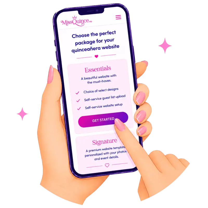 Choose a Miss Quince quinceañera website package.