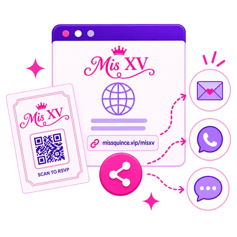Share your quinceañera website with guests using a QR code or website link