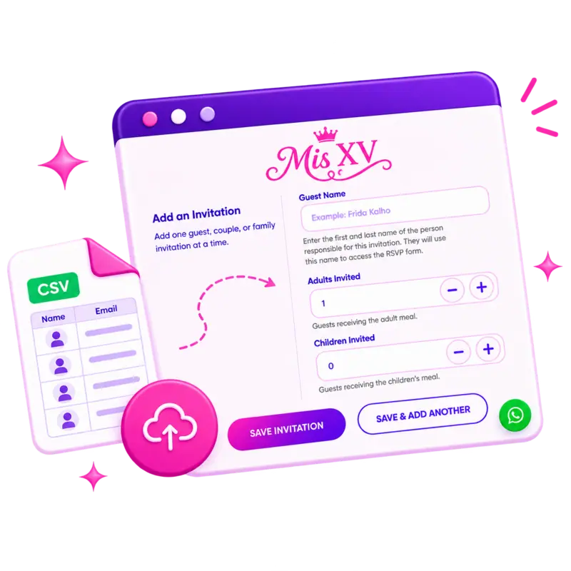 Upload or add guests to a Miss Quince quinceañera guest list